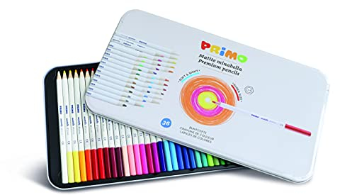PRIMO – Buntstifte für Kinder ab 3 Jahren und Künstler, Mine Ø 3,8 mm, 36 Professionelle Volltonfarben, Verwischbar, Kinderfarben zum Ausmalen, Kreative Arbeiten, Stifte-Set für Schreibwaren