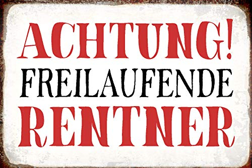 Schatzmix Spruch Achtung Freilaufender Rentner Metallschild 20x30 Deko Blechschild, Blech, Mehrfarbig, 20x30 cm
