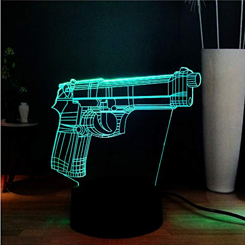 Jinson well 3D pistole gewehr Waffe gun Lampe optische Illusion led Nachtlicht, 7 Farbwechsel Tisch Schreibtisch Dekoration Lampen Acryl Flat ABS Base USB Spielzeug