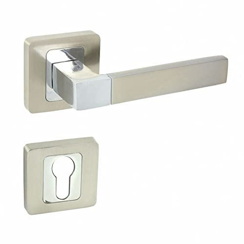 Domino ERIS QR M6/M9 Maniglia per Porta PZ - Cilindro Profilato | Rosone Quadrata | Per Camera, Ufficio, Cantina e Interni | Ferrures