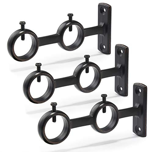 Goowin Gardinenstangen-Halterung, 2 Stück Doppel-Gardinenstangenhalter, Doppelstangenhalterungen, Haken für Wohnzimmer, Schlafzimmer, Gardinenstangen (schwarz) (3pcs)