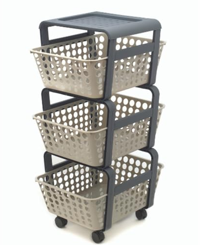 Ecoplast | Carrello con Ruote Portatutto Modula, Carrello Portaoggetti a Tre Piani, Portata Massima 9 kg, Tortora, 41,5x29x75, Made in Italy