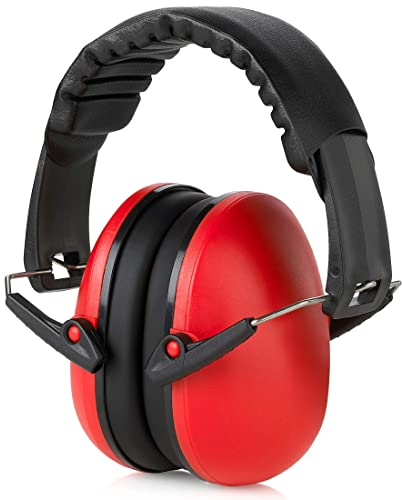 MEDca Hearing Protection and Noise Reduction Earmuffs - Lightweight, Adjustable and Foldable NRR 20dB Safety Ear Protection for Shooting, Heavy Machinery Work and Hunting Fits Adults and Kids, Red