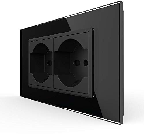 LIVOLO Nero IT Standard Wandsteckdose Doppelsteckdose Modern mit Platte aus gehärtetem Glas, 904203712
