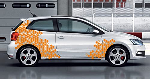 Waben Set Aufkleber Hexagon Hexa Honeycomb für alle Autos Tuning (Orange, Design 1)