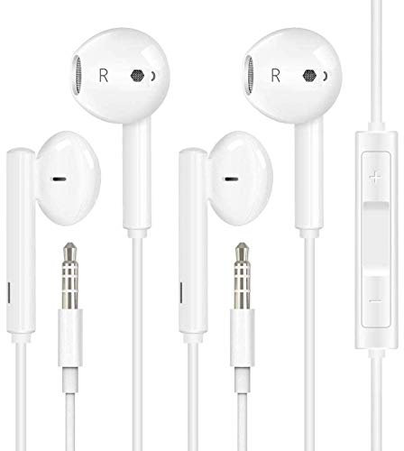 [2 Pack] Auricolari, Cuffiette, Auricolari In-Ear, Auricolare con spinotto per cuffie da 3,5 mm con microfono e controllo del volume, per iPhone, iPad, Huawei, Xiaomi, Samsung, Android, PC etc-Bianco