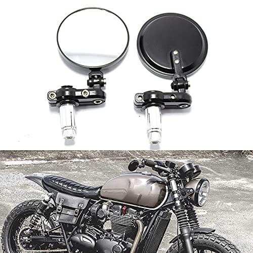 JMTBNO 7/8 22mm Lenkerendenspiegel Motorrad Rückspiegel Spiegel Universal Aluminium Rund Seitenspiegel Für Street Bike Dirt Bike Roller Scooter ATV Quad Moped Enduro (Schwarz Faltbar)