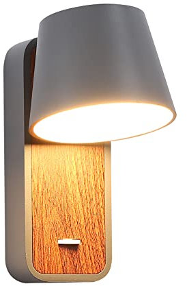 BarcelonaLED Aplique de Pared LED de Lectura Gris con Interruptor en Base de Madera Foco Orientable de 6W 2700K para Cama Cabecero Salón