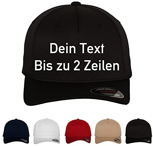 Original Flexfit 5-Panel Baseball Cap mit Wunschtext Bestickt (Schwarz, L/XL)
