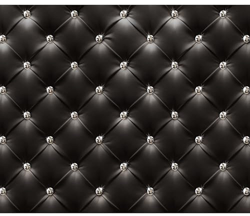decomonkey - Papier Peint Panoramique Optique en Cuir Deluxe 400x280 cm - Décoration murale moderne – Tapisserie décorative pour chambre salon - Motif noir diamants cuir texture tissu fond
