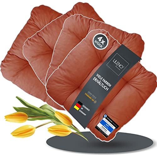 LILENO HOME 4er Set Stuhlkissen Terracotta (38x38x8 cm) - Sitzkissen für Gartenstuhl, Küche oder Esszimmerstuhl - Bequeme UV-beständige Indoor u. Outdoor Stuhlauflage als Stuhl Kissen