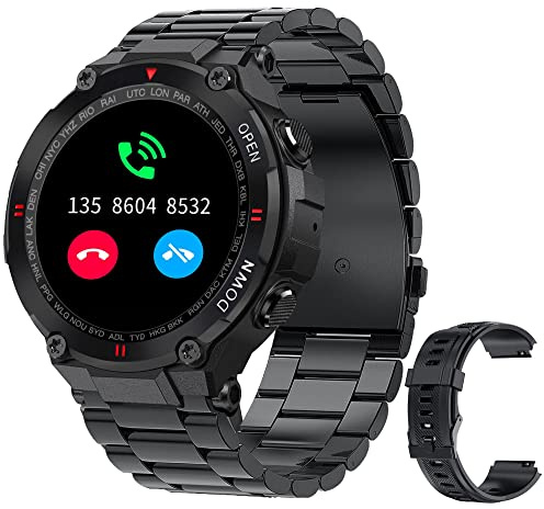 findtime Smartwatch Telefonieren Sport Militär Uhr Outdoor Große Armbanduhr,1.28 Zoll Touchscreen,Blutdruck Pulsuhr Kalorienzähler Sportuhr Herren Fitness Tracker Tactical Watch
