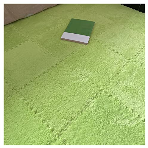 16Pcs Interlocking Foam Mats,Fluffy Carpet Tiles,Plush Area Rug,Square Splicing Floor Tiles,Soft Playmat Puzzle Floor Mat for Play Room,Green