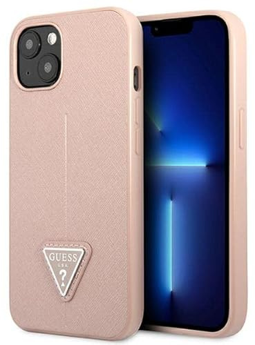 GUESS GUHCP13SPSATLP Case for iPhone 13 Mini 5.4 Inches Pink Saffiano Triangle Logo