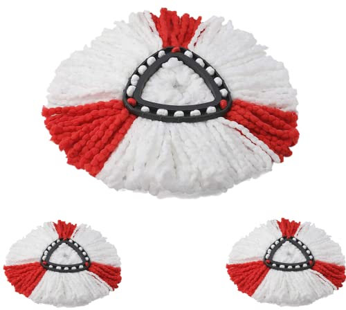 NAWAZ Premium Quality Replacement Mop Heads Compatible with Vileda Turbo Refill for 360° Rotating Round Spin Magic Mop Microfibre Refills (PACK OF 3), Red & White