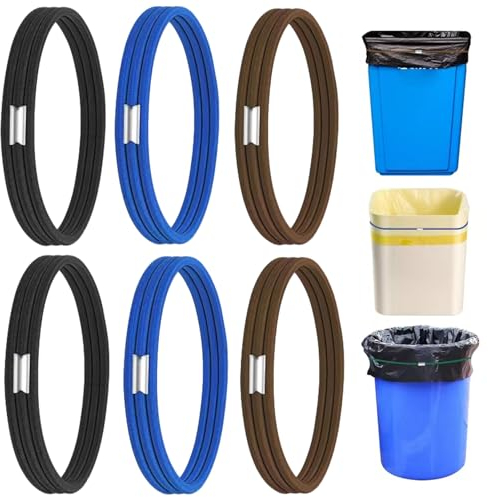 6 Stück Mülltonnenbänder, schwarz, blau, braun, passend für 13 bis 30 Gallonen Mülleimer, Mülltonnenbänder, elastisches Bandschlaufe für Mülleimer, bunte Katzentoilettenbänder, Schule, Innenbereich
