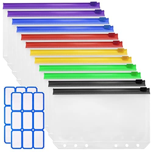 12 Stk Dokumententasche A6, Zipper Beutel, Reißverschlusstasche, Kunststoff Wasserdichte Dokumentenmappen mit Reißverschluss für Dokumente, Datei, Papier, Kosmetika, Bürobedarf, mit Aufklebern