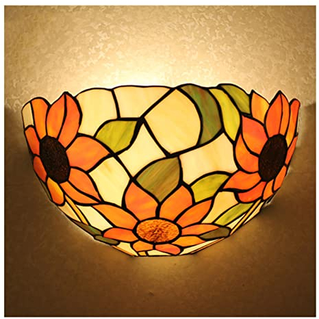 Uziqueif Wandlampe Wandleuchte Im Tiffany-Stil, Barocker Glasmalerei Wandlicht Innen Nachttischlampe für Wohnzimmer Schlafzimmer Büro Bar Wandbeleuchtung,Sunflower
