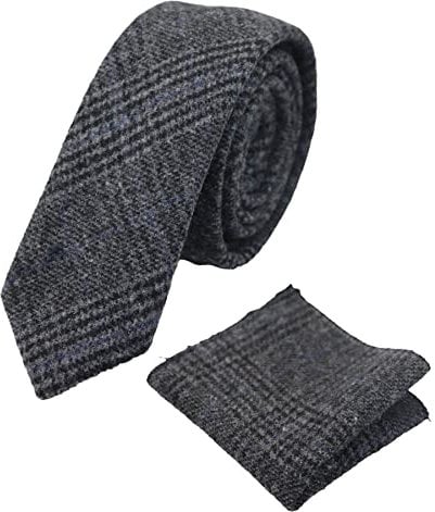 TruClothing.com Herren-Tweed-Krawatte mit Fischgrätenmuster Karo Klassisch Blau Braun Grau Schwarz - grau-ak12 One size