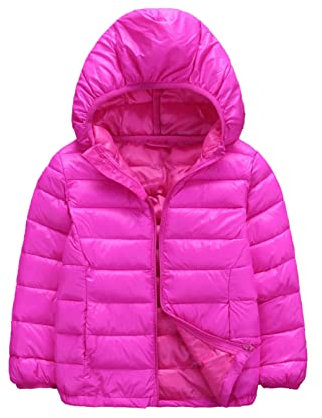 TiaoBug Bambino Giacche con Cappuccio Invernale Piumino Cappotto Manica Lunga Tuta da Neve Leggero Snowsuit Outwear Jacket Giacca Capispalla Giubbotto Vestiti Caldi Spessi Rosa Scuro 11-12 Anni