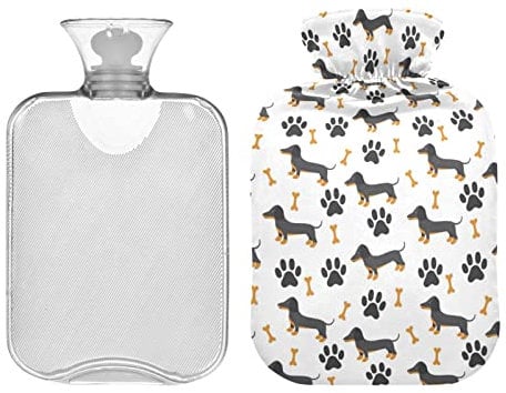 Cute Grey Dachshund Dogs Hot Water Bottle with Cover, 2L Hot Water Bag Transparent Warm Water Bag for Menstrual Cramps, Neck and Shoulder Pain Relief, Hand Feet Warmer