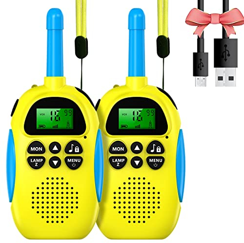 Walkie Talkie für Kinder,ULEWAY 2 Pack Aufladbar Walkie Talkies, 16-Kanal Kinder Funkgerät Spielzeug für Jungen Mädchen, Abenteuer im Freien Outdoor Camping Wandern- 2 Gelbs