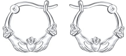 FLYOW 925 Sterling Silver Ireland Jewelry Celtic Claddagh Creole Hoop Earrings Good Luck Irish Gifts for Women