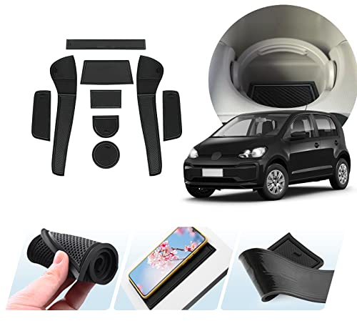 LUWU Kompatibel mit VW UP/Seat MII/Skoda Citigo 2013-2022 2023 Antirutschmatten Gummimatten für Mittelkonsole,Armlehne Aufbewahrung,Becherhalter,Auto Zubehör Innenraum Tunig Mat 9 Stück (Schwarz)