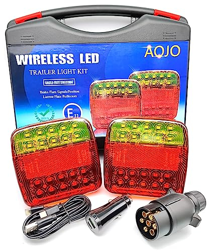AOJO 12V Kabelloses Anhänger-Rücklicht Set mit Magnetfuß - Radio Anhänger-Board Rückbeleuchtung Magnet mit Type-C Port - Wasserdicht - Wiederaufladbar - E-Prüfzeichen
