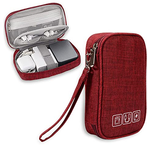 Organizer per borsa elettronica, accessori elettronici, borsa impermeabile, organizer per cavi portatile, per accessori elettronici, USB, power bank, cavo di ricarica, 3 strati, rosso, Colore: rosso,