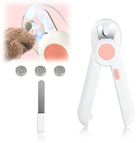 Aimfact Dog Cat Pet Nail Clippers, Nail Cutters Trimmer with Safety Shield and LED Lights Stainless Steel Blades Clearly See Blood Line to Avoid Injury Pet Toenail Clipper with Hidden Nail File (Pink)