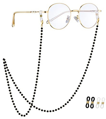 JURYLOO Eyeglasses Chain for Women, Natural Crystal Glasses Chain Sunglasses Holder Necklace Eyewear Strap Reading Lanyard, Black Beads, 72 cm
