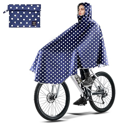 LAMA Fahrrad Regenponcho, Regencape Fahrrad Damen Herren, Wasserdichter Fahrrad Poncho mit Kapuze, Leichte Fahrrad Regenbekleidung Regenjacke für Wandern Radfahren Elektroauto Motorrad, Blaue Tupfen