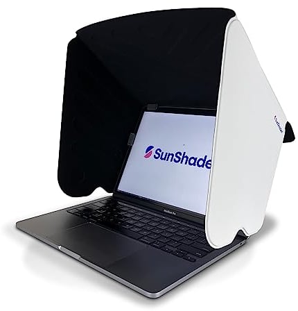 Laptop-Sonnenschutz, SunShader 4 (neue schlanke Lünette mit Gummiclips), Laptop-Sonnenschutz für Arbeiten im Freien, US-Patent 10963010 (Medium, gebrochenes Weiß)