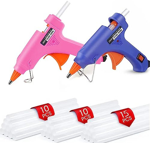 ZFYOUNG Mini Hot Glue Gun 2-Pack Blue Pink 35pcs Hot Glue Sticks for Quick Fix Artist DIY Art Home 20w