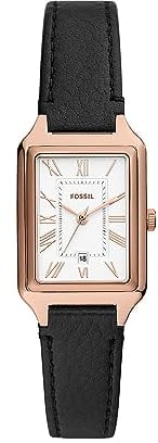 Fossil Orologio Raquel da donna, Movimento al quarzo a tre lancette con cinturino in pelle, 23 mm, Nero e oro rosa