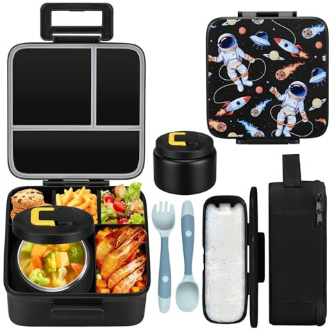 MAISON HUIS Bento-Lunchbox mit 237 ml Suppen-Thermo, 5 Fächern, auslaufsicherer Behälter, Thermobehälter für heiße Speisen und isolierte Lunchtasche, BPA-frei, Reisen, Schule