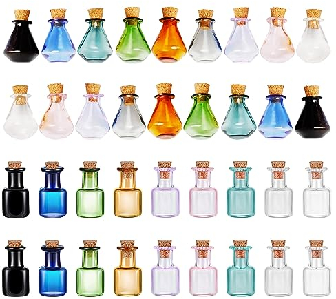 Lot de 36 mini bouteilles en verre colorées avec bouchon en liège - Jolies fioles en verre avec bouchon en liège - Mini bouteilles de potion avec bouchon en liège - Petits pots colorés pour loisirs