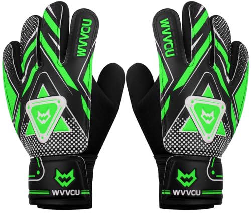 WVVOU Torwarthandschuhe Kinder und Jugendliche, Fußball Torwarthandschuhe, Fußballhandschuhe, Doppeltem Schutz, Tragbarkeit, Super Halt (Green, 4)