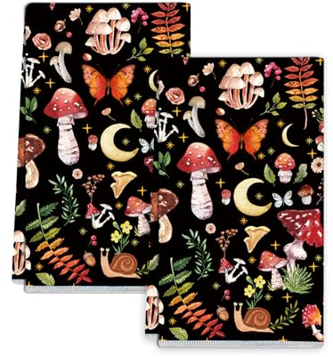 Lebsitey Pilz-Küchentücher, saugfähig, dekorativ, Herbst-Geschirrtuch, Herbst-Handtücher, zum Kochen, Backen, Heimdekoration, 61 x 40,6 cm, Pilz, 2 Stück