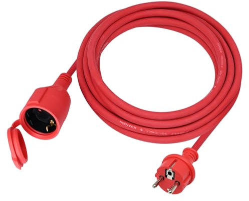 Verlängerungskabel Outdoor 2m für den Außenbereich, Gummi Verlängerung Stromkabel mit Schuko Stecker, IP44 Verlängerungsleitung 3G1,5 mm² Kabel, Elektrokabel außen, mit Schutzkappe, 3500w, Rot
