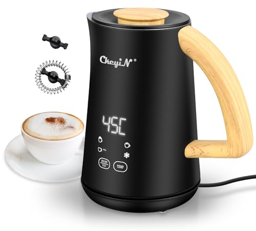 CkeyiN Espumador de Leche 4 en 1 Espumador de Leche Eléctrico 500W500ml Espuma Caliente/Fría Control de Temperatura Inteligente Calentar Leche y Leche con Chocolate para Café Latte Capuchino,Negro