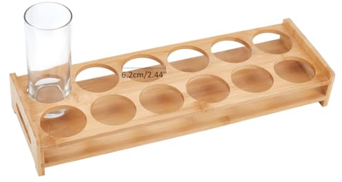 NBEADS 12 Fori Supporto per Bicchierini In Bambù, Vassoio per Bicchierini Color Kaki con Apertura Grande, Birra Portabicchieri Da Vino per Bar, Feste, Club e Feste In Famiglia, Foro: 6.2 cm
