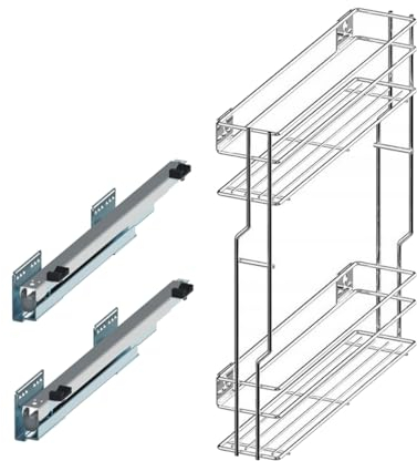 woplus - Schrankauszug Küche mit Softclose [250mm] ausführung Links | Auszug Küchenschrank - 2 Etage | Unterschrankauszug Chrome | Apothekerschrank Auszug | Küchenschrank Organizer Ausziehbar