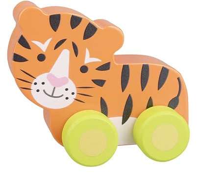 My First Wooden Toy Cars, Tiger Push Toy Animal Vehicles - Wooden Toys 1 Year Old, Baby and Toddler Toys - Fun Educational Small World Toys, Early Development & Activity Toys by Orange Tree Toys