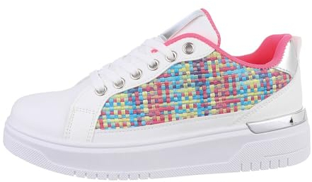 Ital Design Damenschuhe Freizeitschuhe Sneakers Low, A-92-, Kunstleder, Weiß Pink, Gr. 37