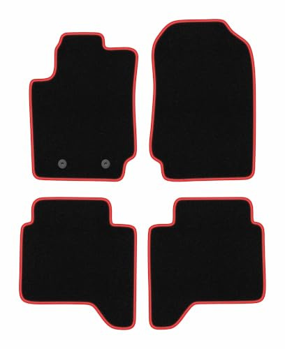 Velours-Fußmatten passend für Ford Ranger 2012-2019, Schwarz-Rot, CARLUX | passend für Pick-up; Velours-Teppich (Polypropylen), ca. 6,5 mm; rutschfest, runde Befestigungen (Typ FC)