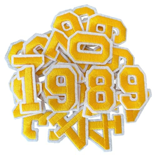 CXWLJL 30pcs Embroidery Applique Patches, 0-9 Iron on Number Patches for Clothes, Shoes, Hats, Socks DIY Accessories - Yellow
