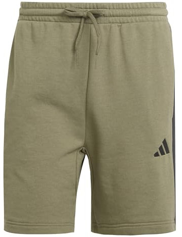 adidas Herren Essential Three Stripes French Terry Short, Olive strata/Black, S