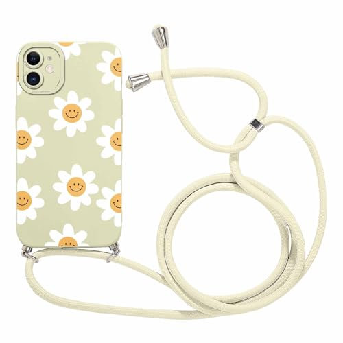 Coalbooliy Funda con Cuerda para iPhone 11, Pintado Motivos Diseño Beige, Carcasa Suave Silicona con Colgante Ajustable Collar Correa de Cuello Cadena Cordón Case para Mujeres, Smile 3